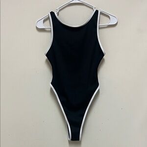 Nasty Gal Ribbed Contrast High Neck Swimsuit